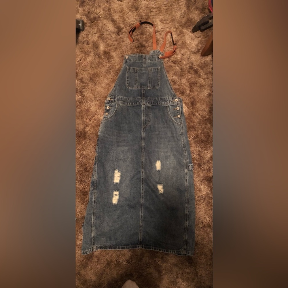 Casual Blue Denim Midi Overall Dress - Picture 3 of 6